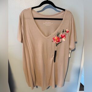Torrid Beige Floral V-Neck Tee